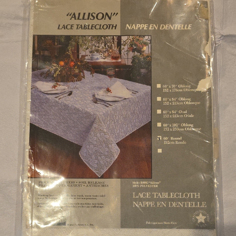 Santa Fe Home Fashions Vintage "Allison" Lace Tablecloth‎ 60" Round White